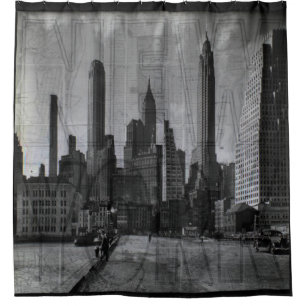 Cortina Para Chuveiro Vintage Black and White Nova Iorque