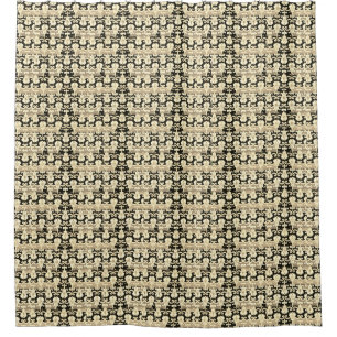 Cortina Para Chuveiro Vintage-Chá-Acento-Preto-Creme-Elegância