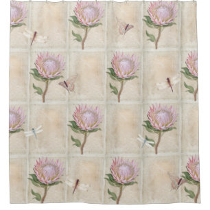 Cortina Para Chuveiro Vintage Pink Proteja Flor Dragonfly Borboleta Arte