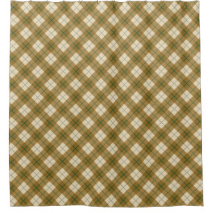 Cortina Para Chuveiro Xadrez diagonal no ouro com listra verde