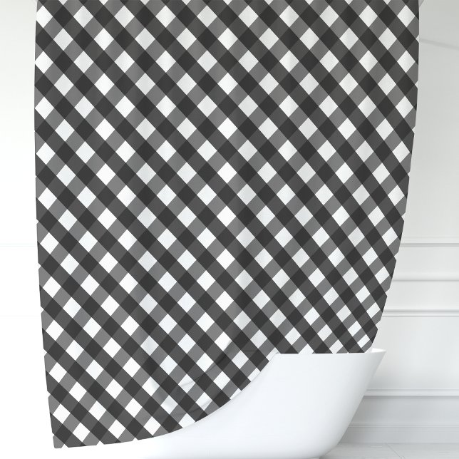 Cortina Para Chuveiro Xadrez Preto e Branco Gingham (Criador carregado)