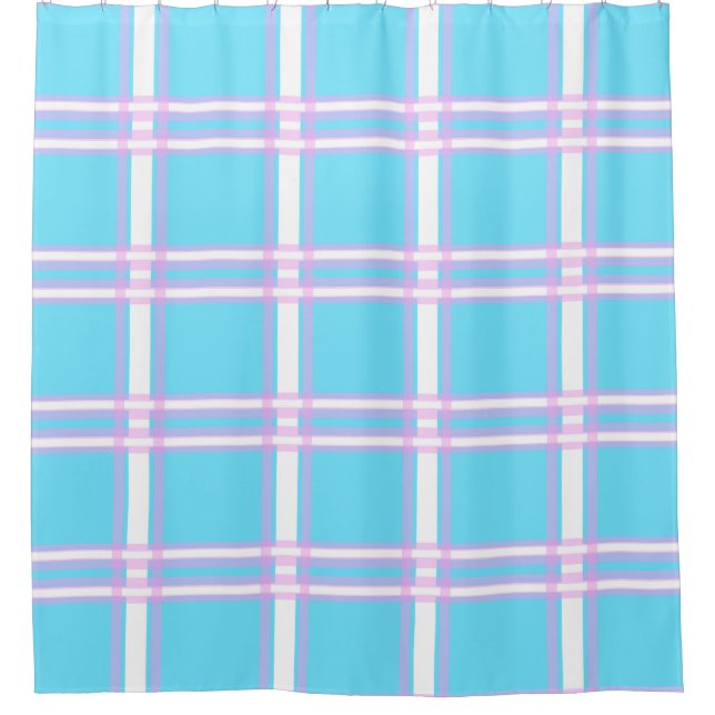 Cortina Para Chuveiro Xadrez rosa e azul (Frente)