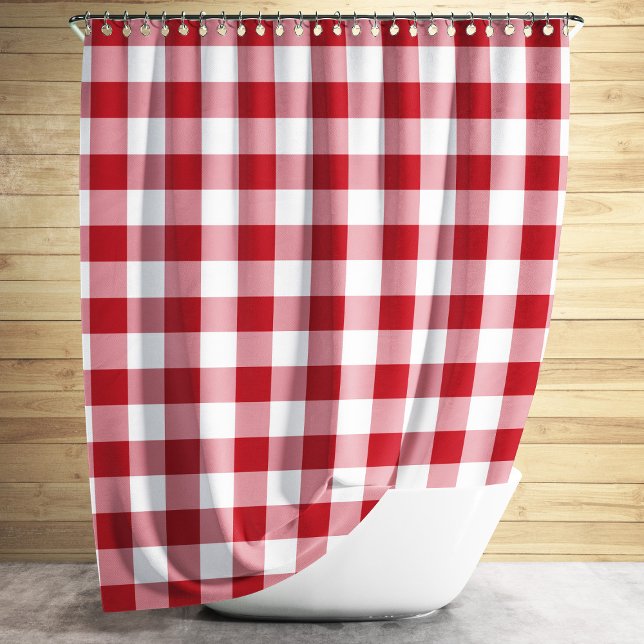 Cortina Para Chuveiro Xadrez Vermelho Clássico Gingham (Red And White Checkered Gingham Pattern Design Shower Curtain)