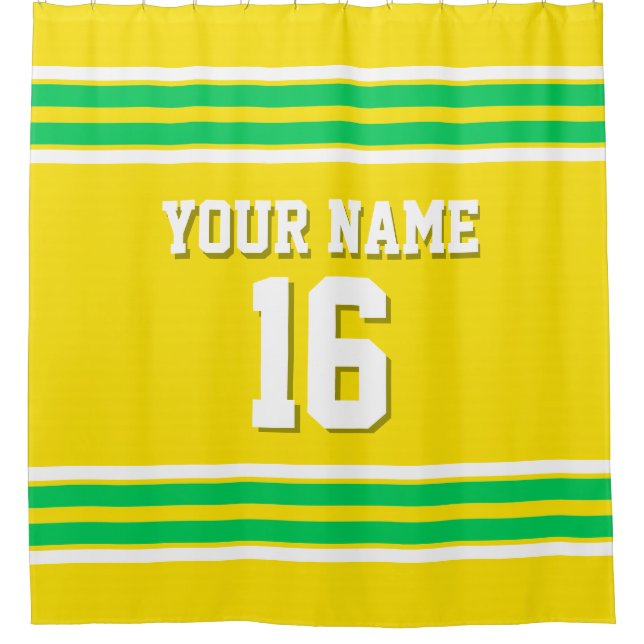 Cortina Para Chuveiro Yellow Emerald Green White Strips Sports Jersey (Frente)
