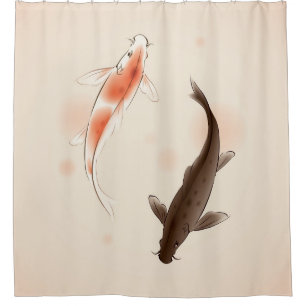 Cortina Para Chuveiro Yin Yang Koi pesca na pintura oriental do estilo