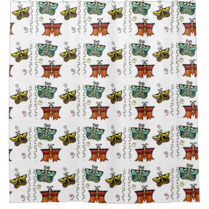 Cortina Para Chuveiro Zuni Butterfly Folk Art