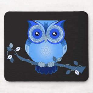 Coruja Azul no Mousepad Preto