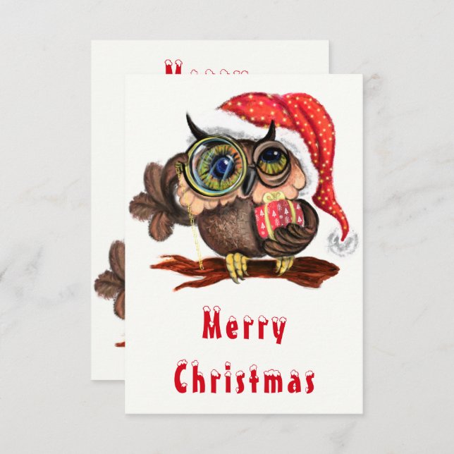 Coruja-Bebê Bonita com Chapéu e Presente de Natal  (Frente/Verso)