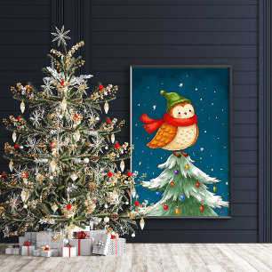 Coruja Bonita Em Poster de Árvore De Natal
