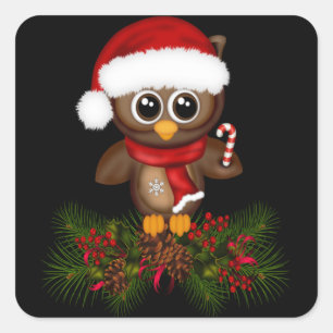 Coruja bonito do Natal em etiquetas do ramo do
