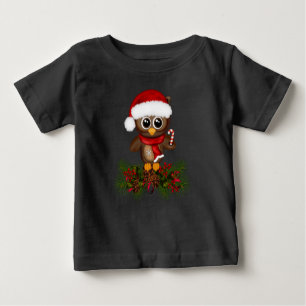 Coruja bonito do Natal na camisa do bebê do ramo
