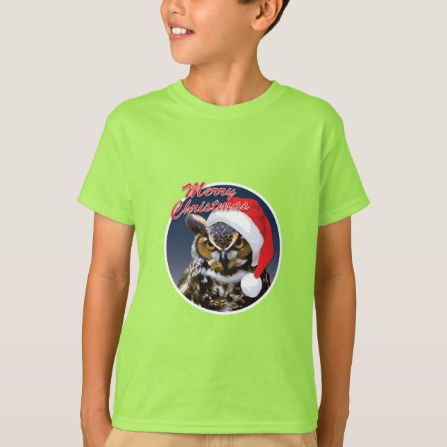 Coruja de Natal - Camiseta Básica para Crianças (Frente)