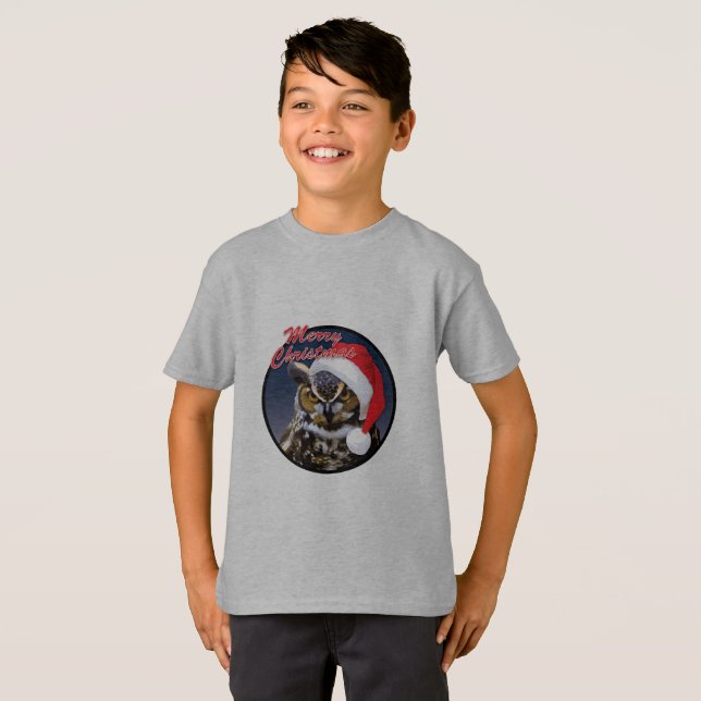 Coruja de Natal - Camiseta Básica para Crianças (Frente Completa)