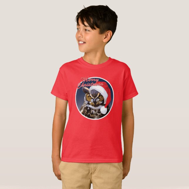 Coruja de Natal - Camiseta Básica para Crianças (Frente Completa)