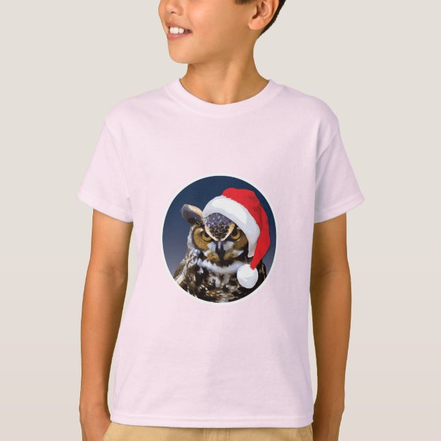 Coruja de Natal - Camiseta Básica para Crianças (Frente)