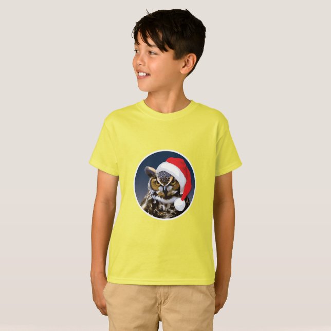 Coruja de Natal - Camiseta Básica para Crianças (Frente Completa)