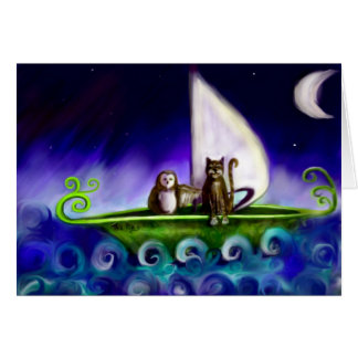 coruja e o cartão da rima de berçário do gatinho