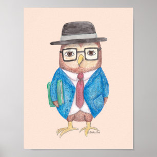 Coruja Engraçada de Coruja Poster com Decoração de