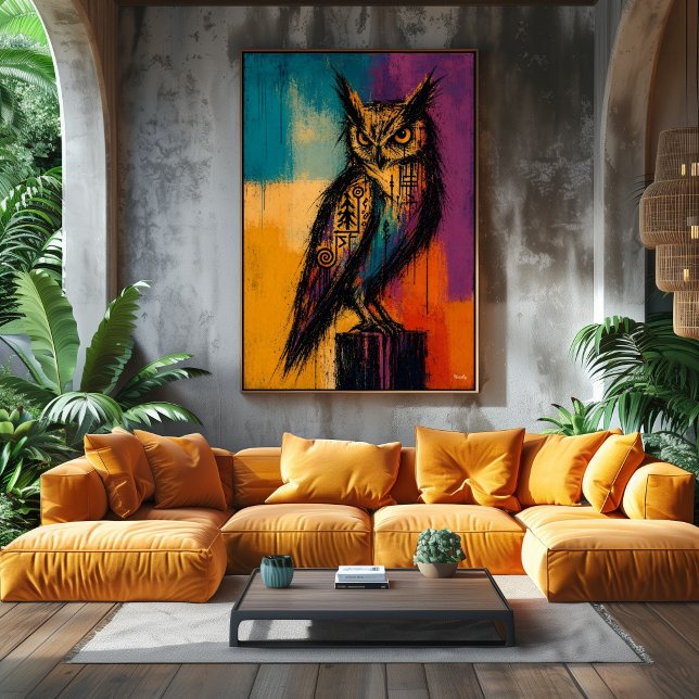 Coruja Expressionista em Campos de Cores Poster Ab (Criador carregado)