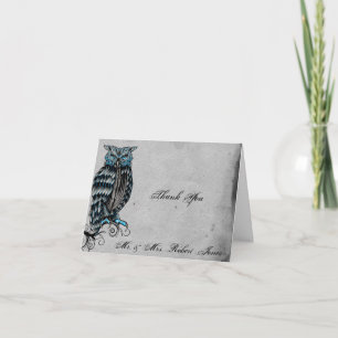 Coruja Gótica Azul Agradecimento de Casamento Posh