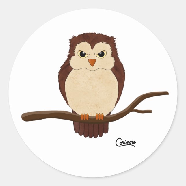 Coruja-Grumpy - Autocolantes (Frente)