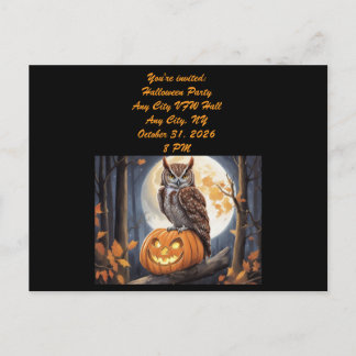 Coruja no Convite de Halloween da Abóbora
