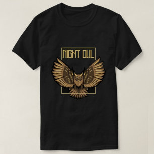 Coruja-Noite Impressa camisetas de Homens Negros M