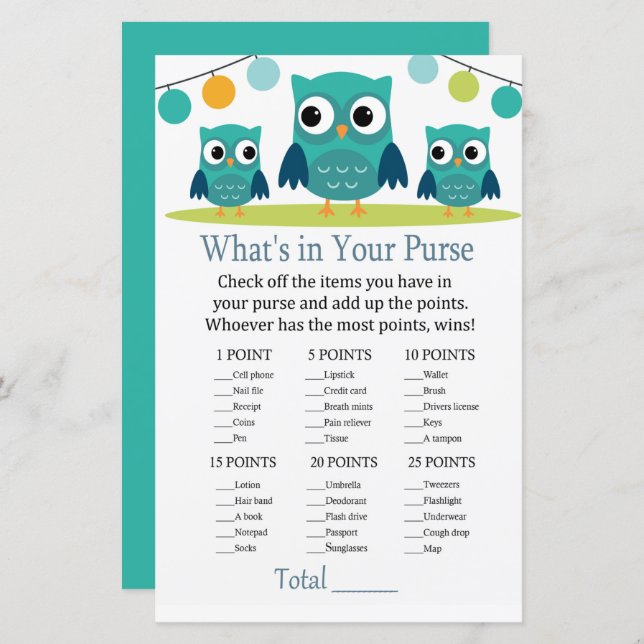 Coruja O que há no seu chá de fraldas de jogo (Frente/Verso)