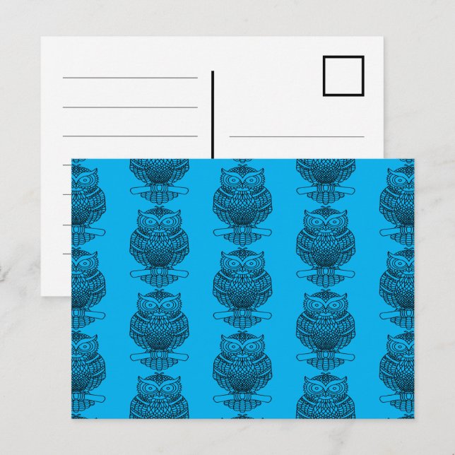 Coruja (padrão azul) - Cartão postal (Frente/Verso)