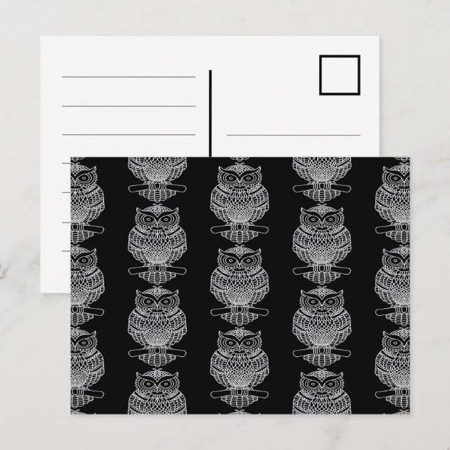 Coruja (padrão preto) - Cartão postal (Frente/Verso)