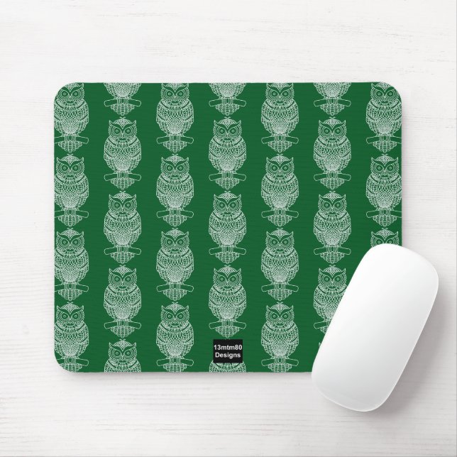Coruja (padrão verde escuro) - Mouse Pad (Com mouse)
