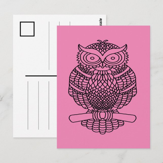 Coruja (rosa) - Cartão postal (Frente/Verso)