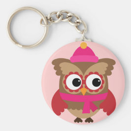 Coruja rosa com Chaveiro de botão de espuma rosa