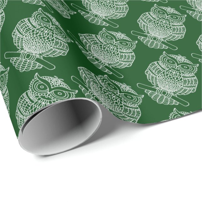 Coruja (verde escuro) - Papel de embrulho (Ponta do rolo)