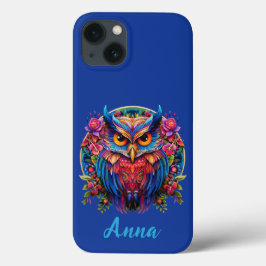 Coruja Vibrante com Destaques Florais - Nome Perso