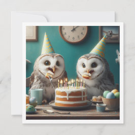 Corujas comendo bolo, convite para o aniversário d