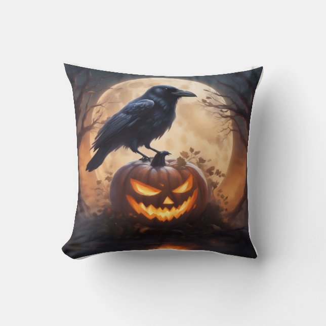 Corvo em almofada de lançamento Jack-O-Lantern (Frente)