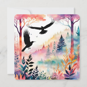 Corvos em uma Floresta Colorida Pacífica