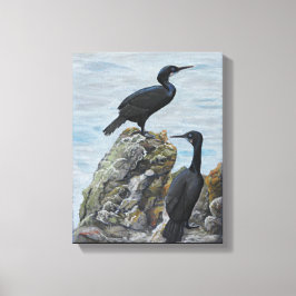 Corvos-marinhos sobre a Impressão de Rocks na Canv