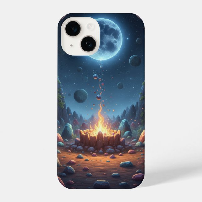 Cosmic Fire & Magic Moon Fantasy Art Phone Case (Verso)
