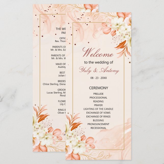 Cosmic Peach Outono Estrela Floral Casamento  (Frente/Verso)