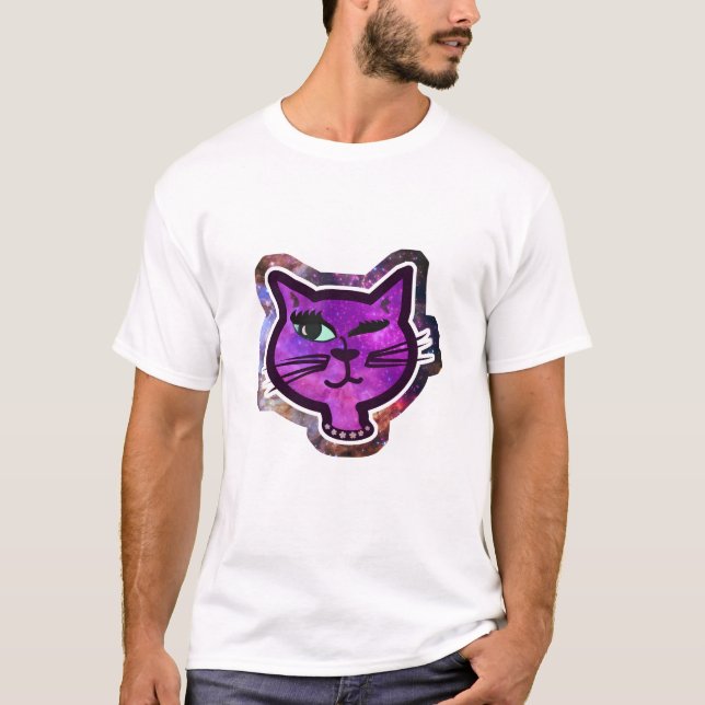Cosmos Sparkle Winking Cat T-Shirt (Frente)