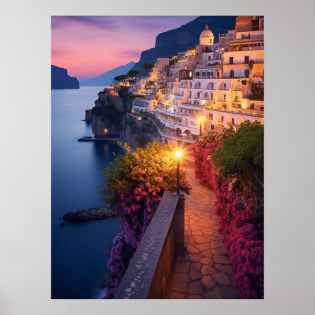 Costa Amalfi no Impressão de Arte Dusk (Frente)