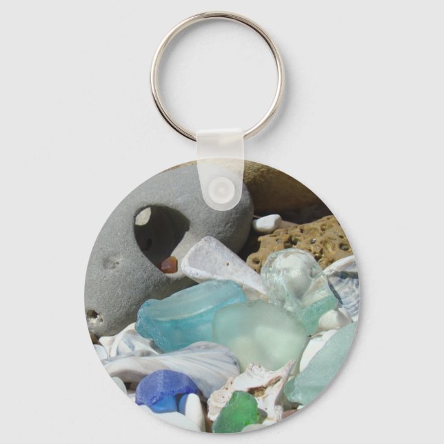 Costa de praia chaveiro de Seaglass azul (Frente)