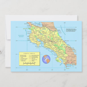 COSTA RICA Grande 5x7 Mapa Cartão Postal