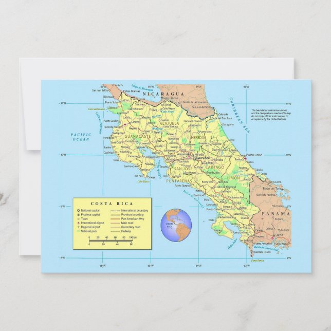 COSTA RICA Grande 5x7 Mapa Cartão Postal (Frente)