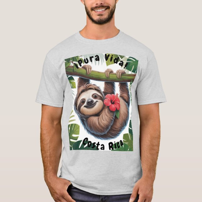 Costa Rica Sloth holding flower T-shirt (Frente)
