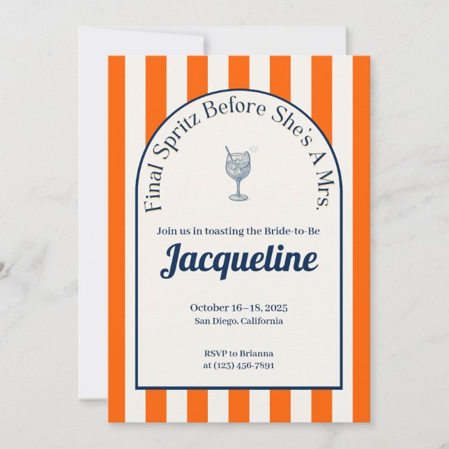 Costeira Spritz Bachelorette Itinerary, Convite (Frente)