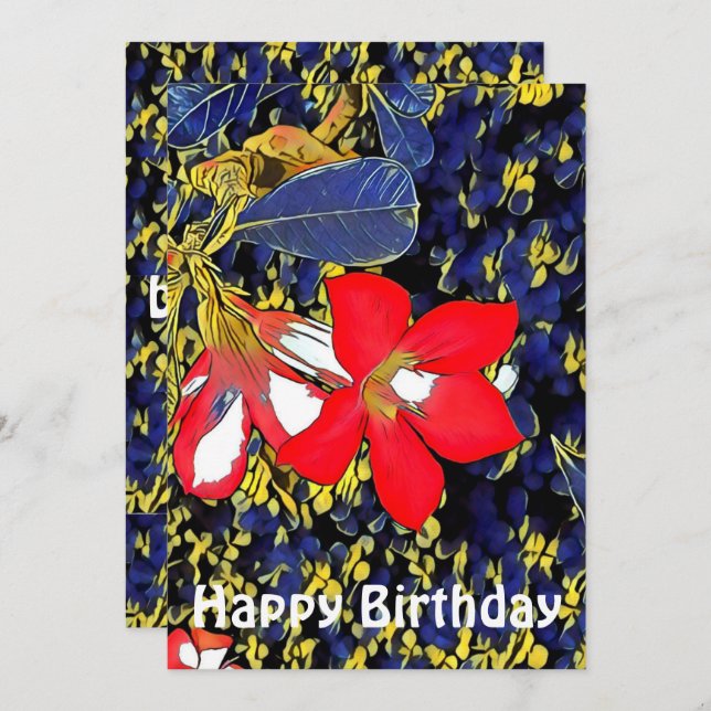 Cota Floral de Aquarela Vermelha Adenium B'Day (Frente/Verso)