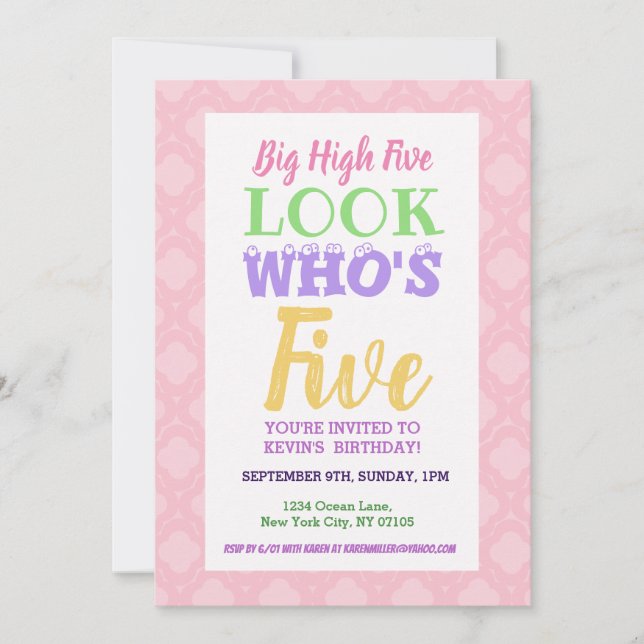 Cotações de Convite de Aniversário do 5 (Frente)